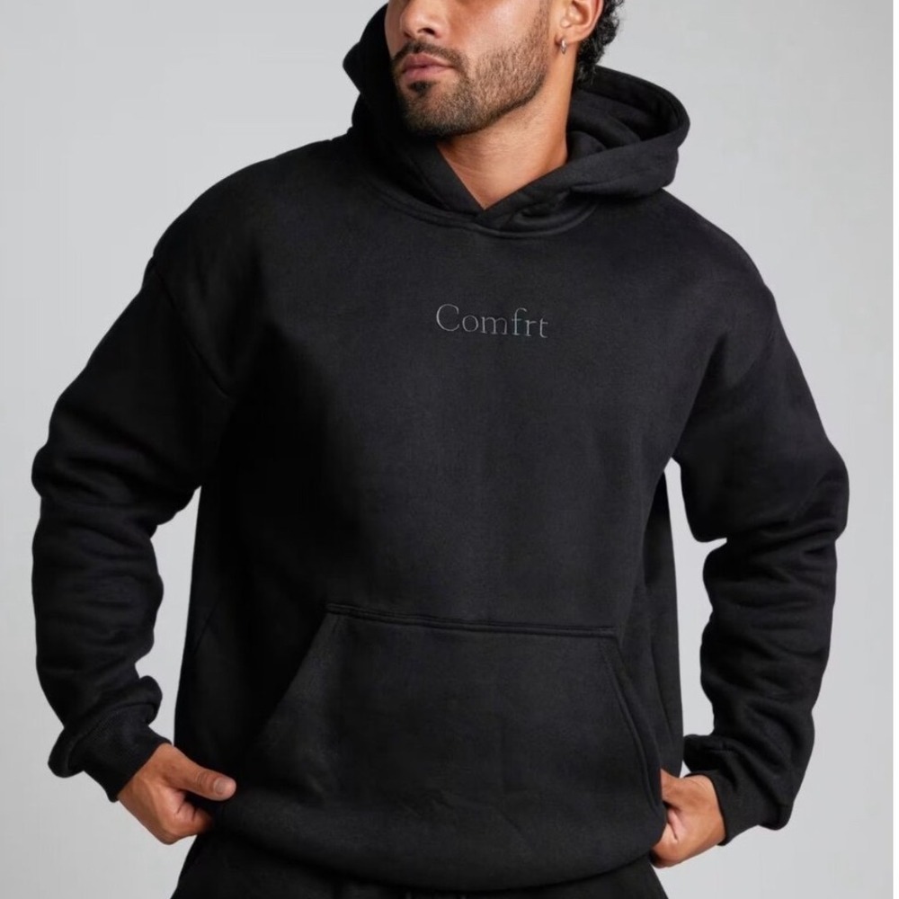 Comfrt‎ Signature Hoodie Black Oversized Fleece Pullover Sweatshirt Large